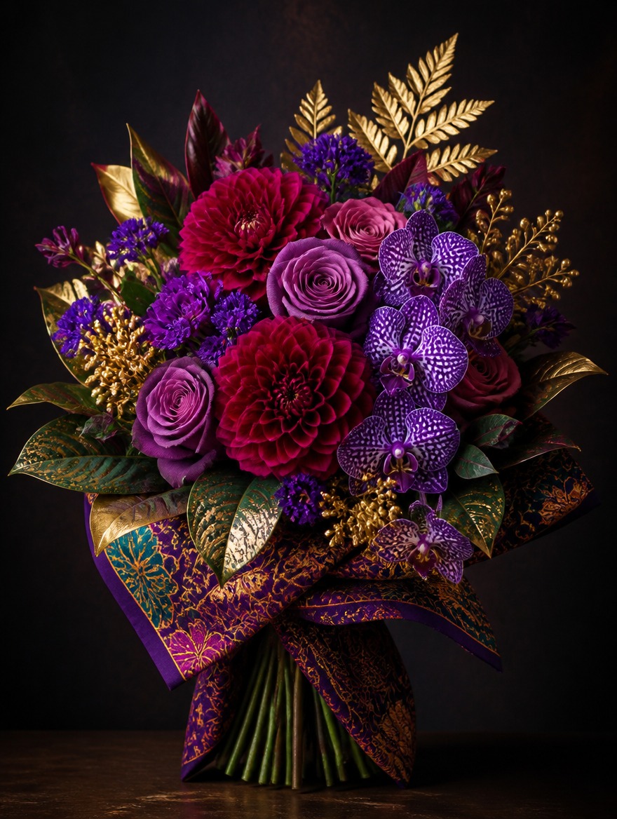 Peranakan — jewel-toned roses and purple orchids, Peranakan heritage colours