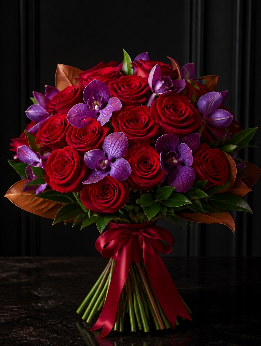 Raffles — long-stem roses and Singapore orchids, colonial elegance